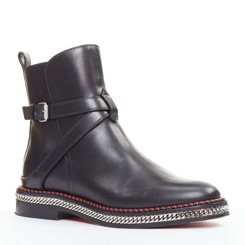 Christian Louboutin Chelsea Chain Flat Calf Brosse Black Leather Good condition - Back View