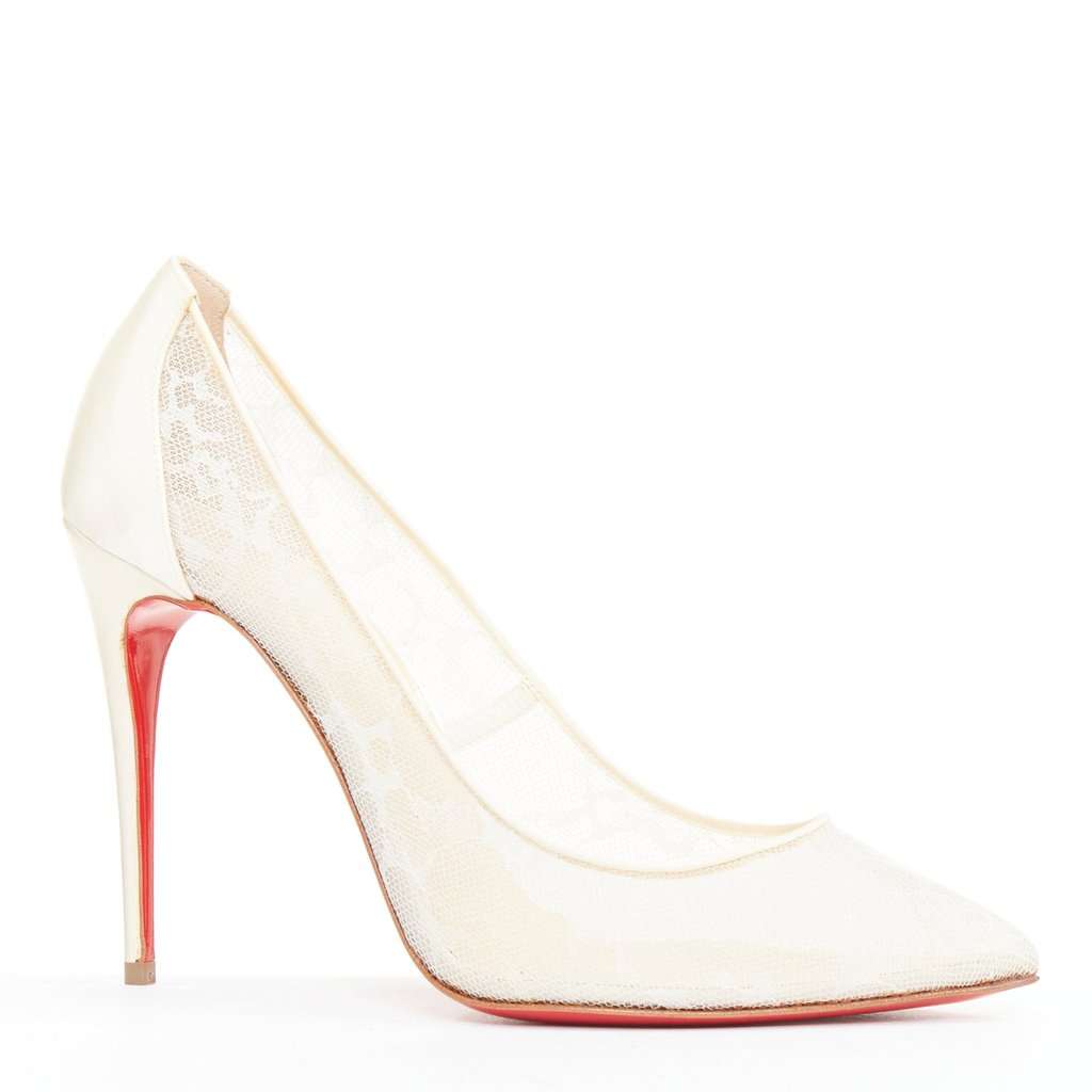 Christian Louboutin Pigalace 100 Dentelle Nuage Crepe Ecru Silk Very good condition - Front View