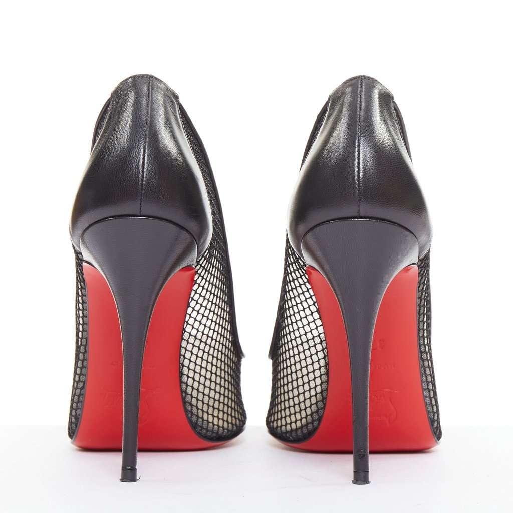 Christian Louboutin Follies Resille 100 Fishnet Pailette Black Leather Good condition - Box View