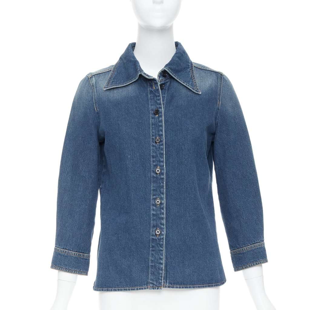 Chloé Blue Cropped Denim Shirt Blue Cotton Never worn - Inside View
