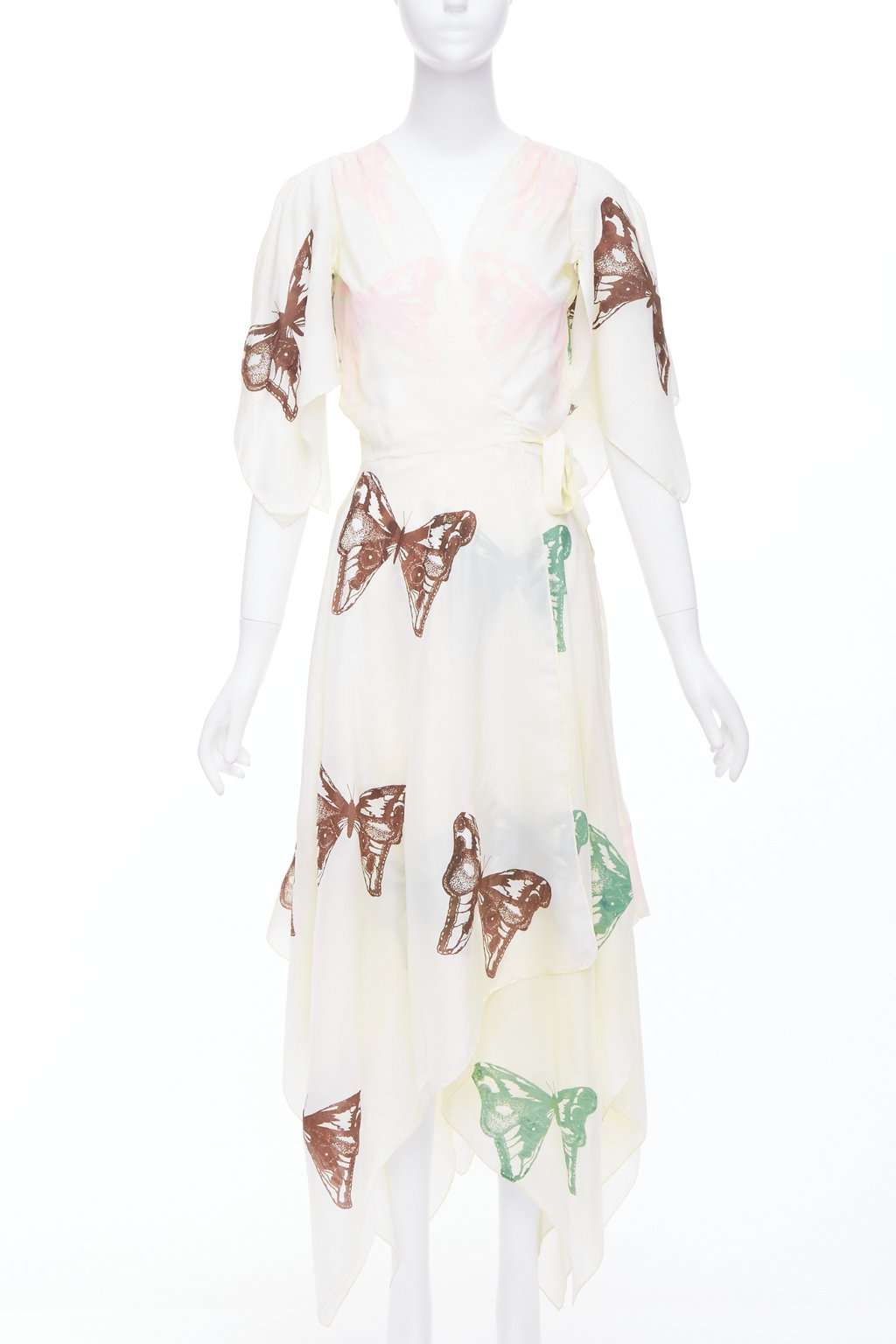 Jesse Kamm Butterfly Wrap Dress Ecru Silk Very good condition - Front View