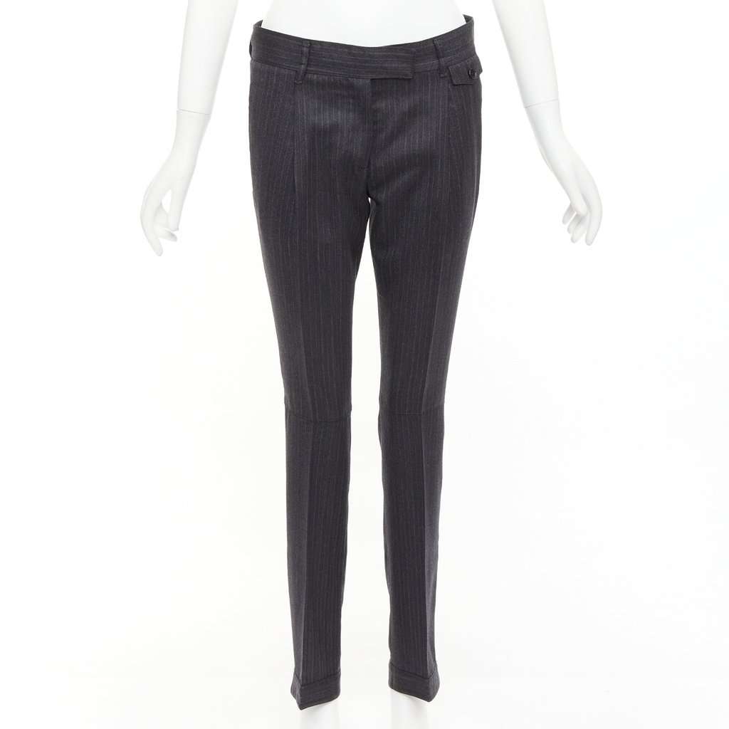 Prada Pinstripe Cuffed Pants Grey Wool Never worn - Front View