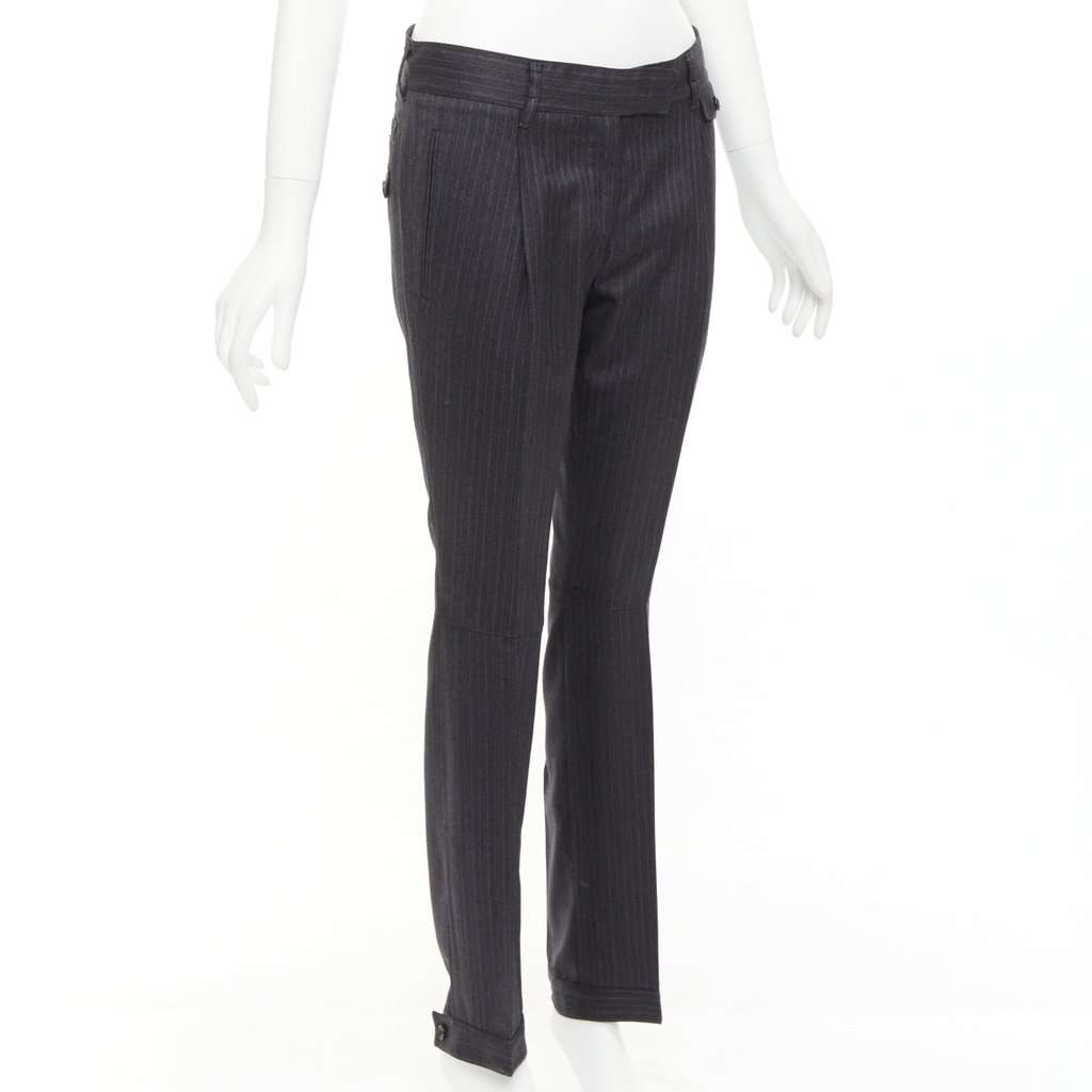 Prada Pinstripe Cuffed Pants Grey Wool Never worn - Inside View