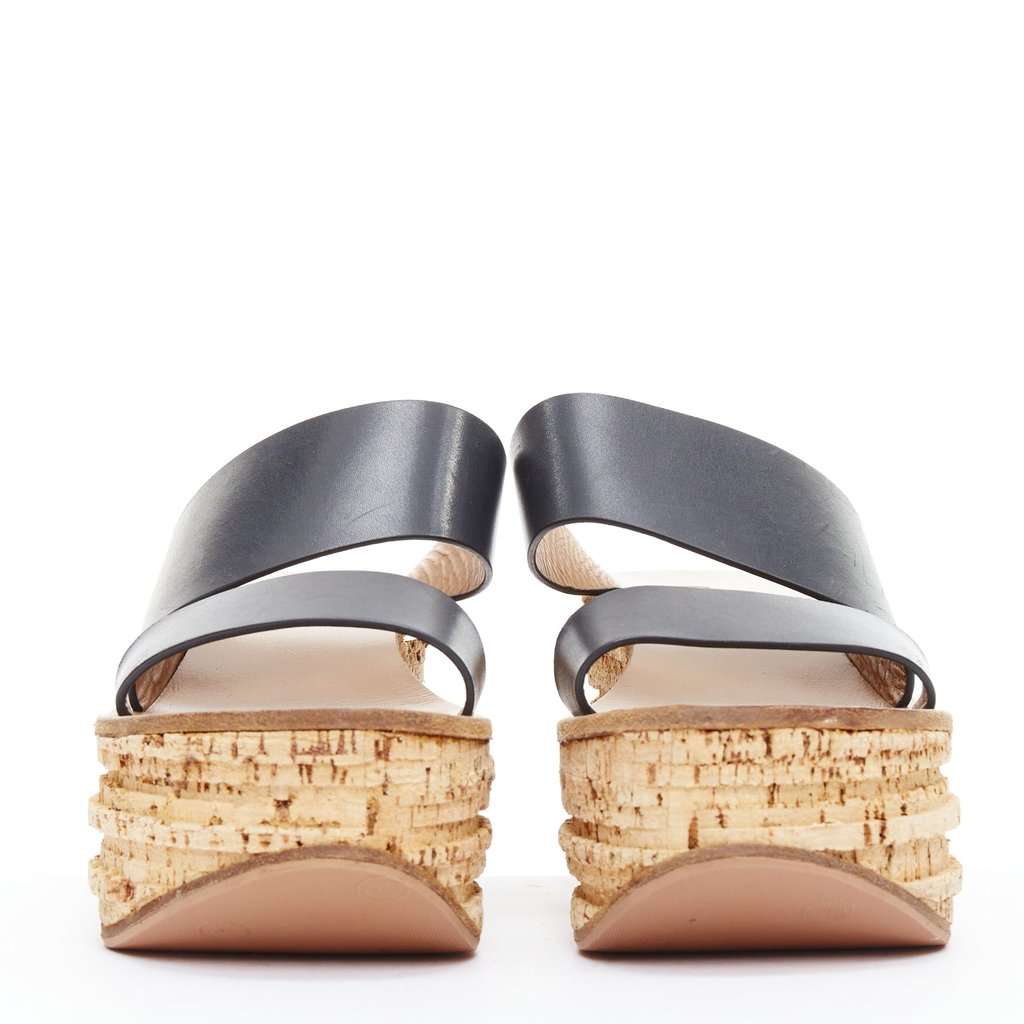 Chloé Cork Wedge Sandals Navy Leather Very good condition - Inside View