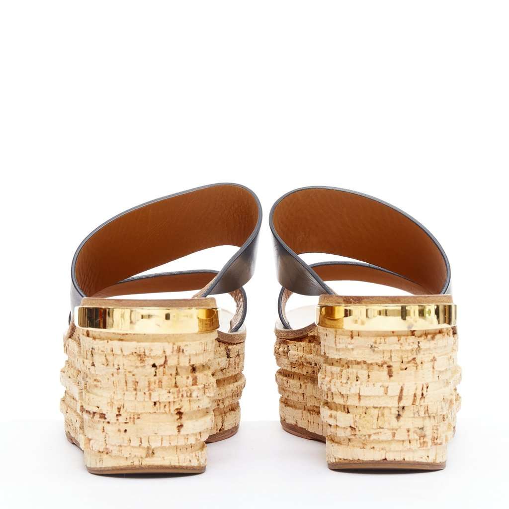 Chloé Cork Wedge Sandals Navy Leather Very good condition - Box View
