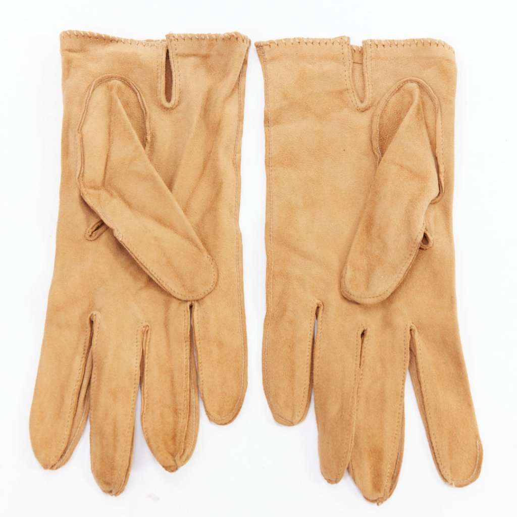 Giorgio Armani Satin Evening Gloves Brown Suede Good condition - Back View