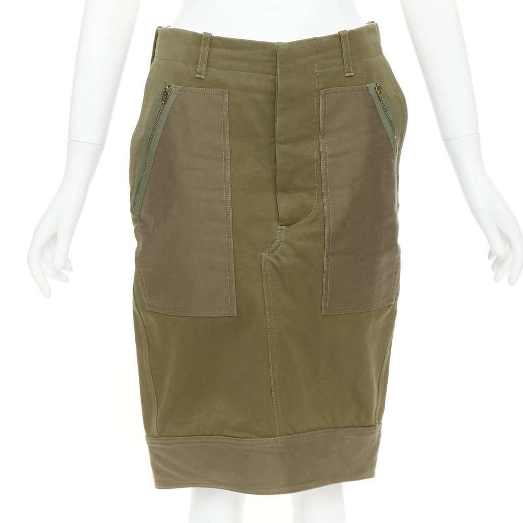 Celine Green Cotton Skirt Green Cotton Very good condition - Front View