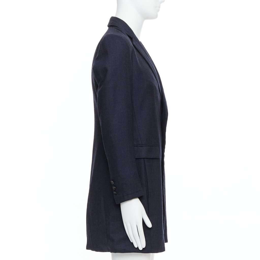 Giuliano Fujiwara Grey Checked Boxy Coat Navy Wool Good - Model View
