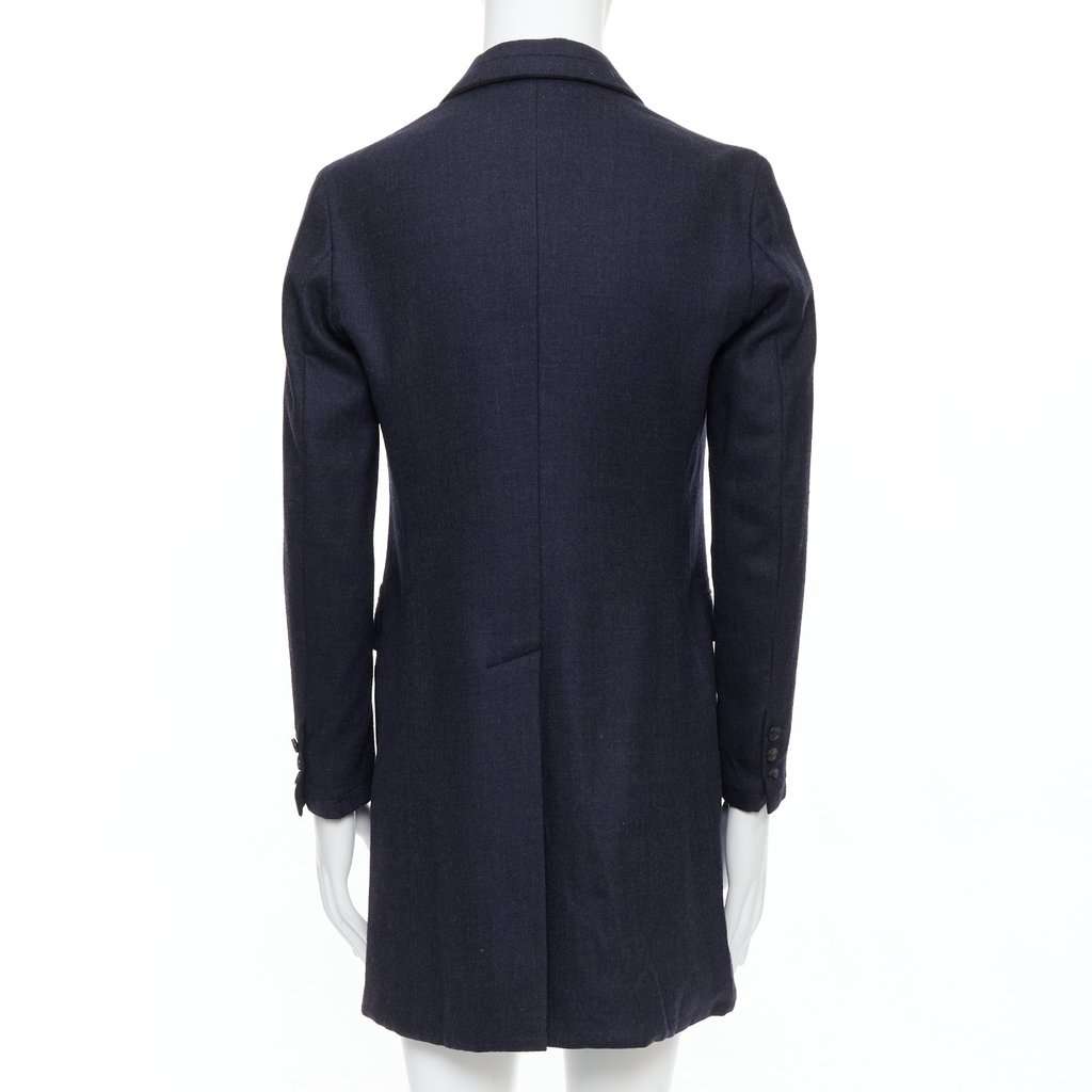 Giuliano Fujiwara Grey Checked Boxy Coat Navy Wool Good - Box View