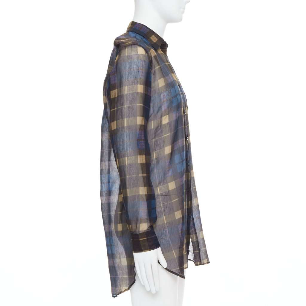 Dries Van Noten Sheer Checked Shirt Blue Cotton Never worn - Model View