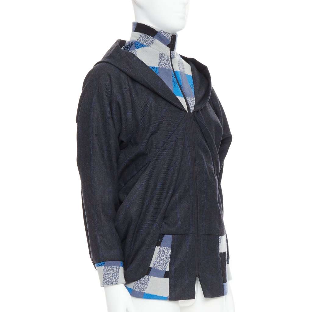 Unsigned Geometric Wool Jacket Blue Wool Very good condition - Model View