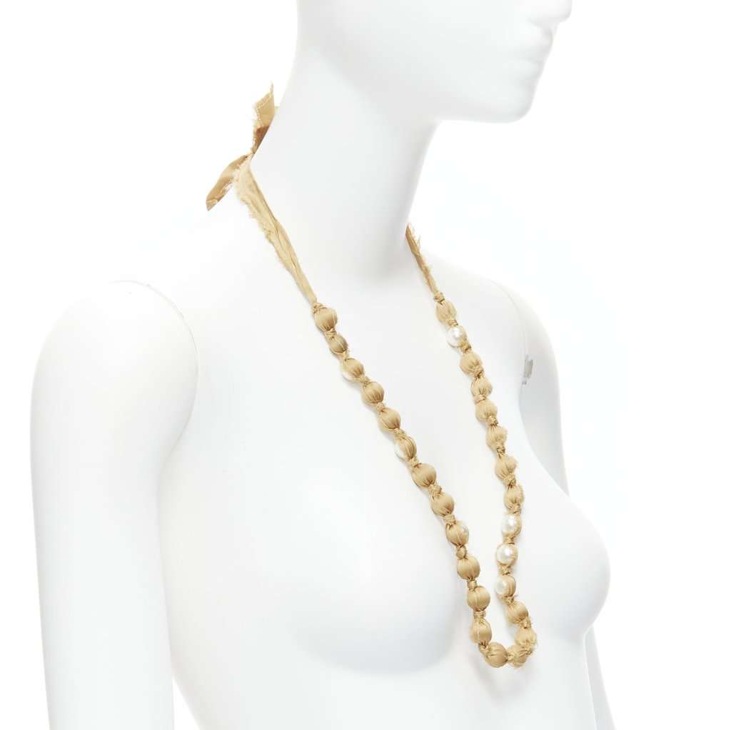 Lanvin Ribbon Wrap Necklace Beige Silk Never worn - Inside View