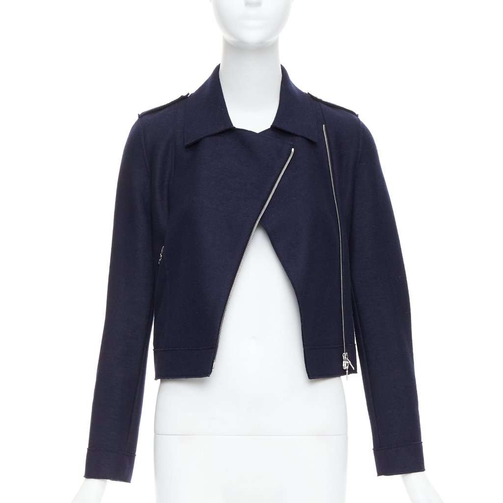HARRIS WHARF LONDON Navy Wool Biker Jacket Navy Wool Very good - Front View