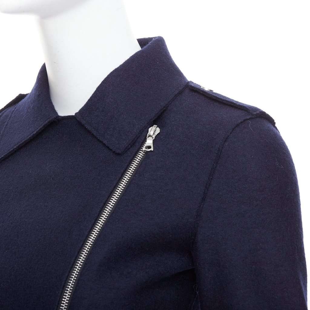 HARRIS WHARF LONDON Navy Wool Biker Jacket Navy Wool Very good - Back View
