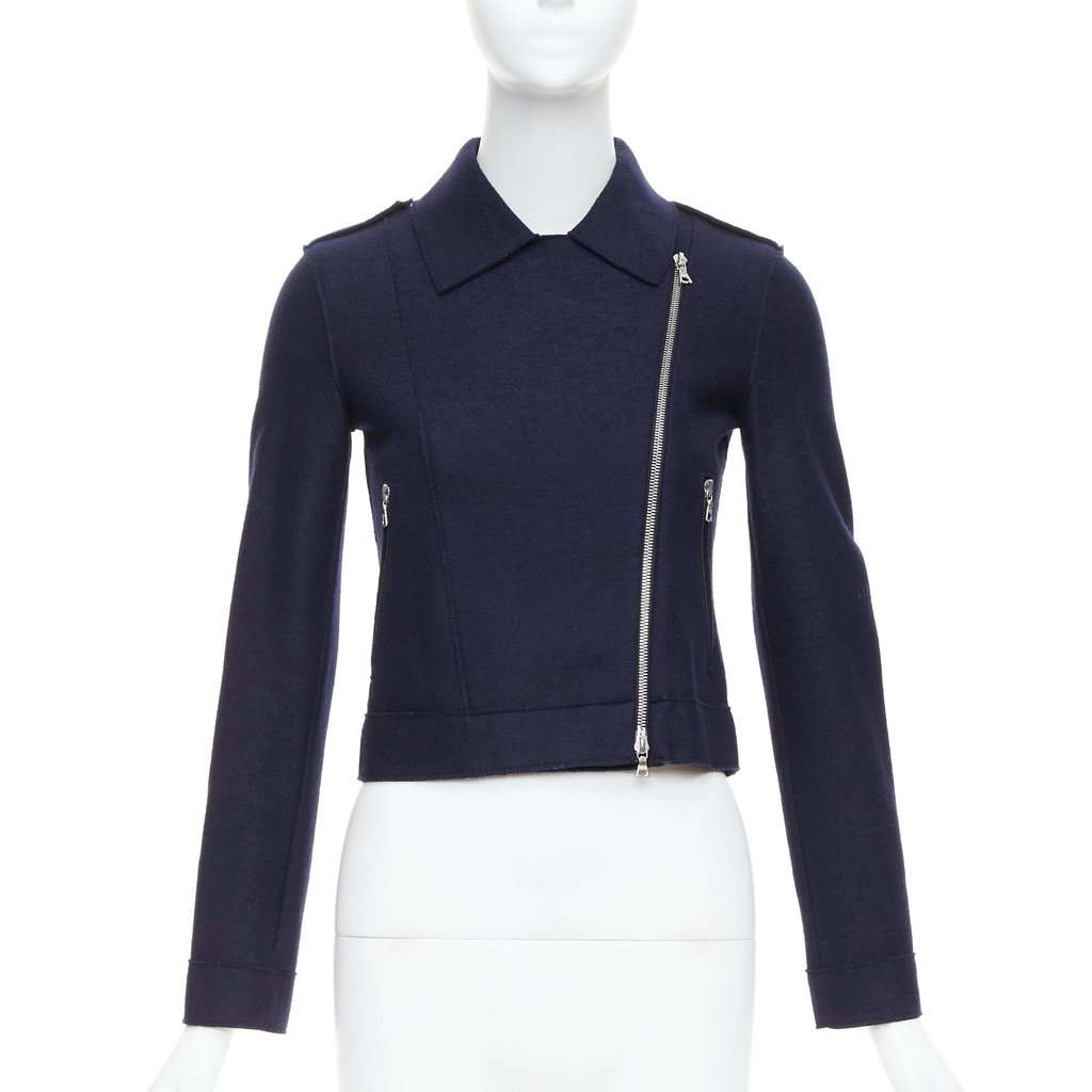 HARRIS WHARF LONDON Navy Wool Biker Jacket Navy Wool Very good - Inside View
