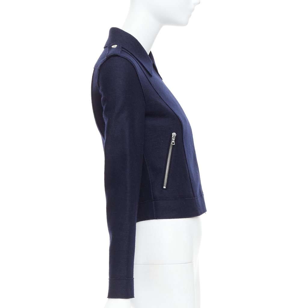 HARRIS WHARF LONDON Navy Wool Biker Jacket Navy Wool Very good - Box View