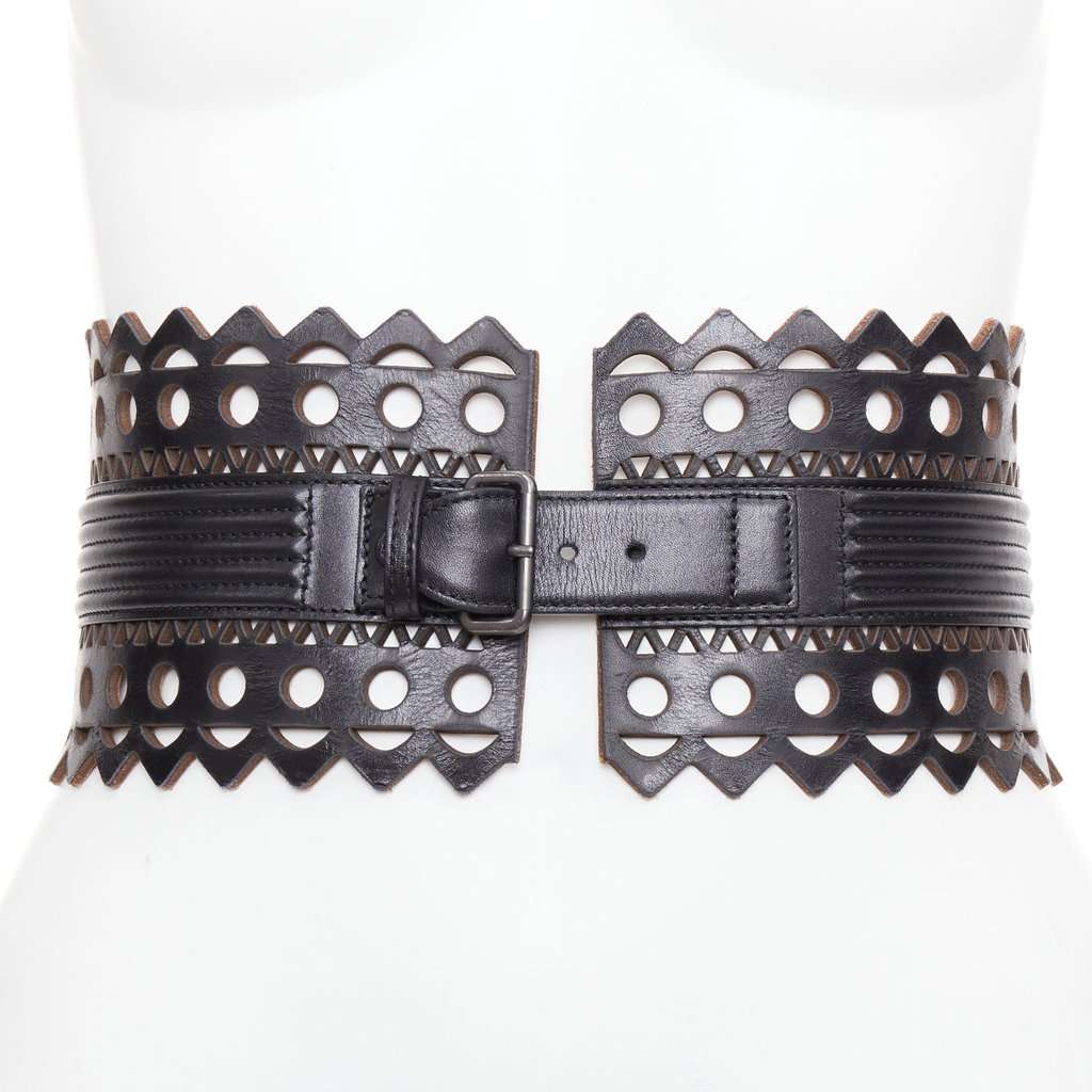 Alaïa Black Leather Belt Black Leather Very good condition - Front View