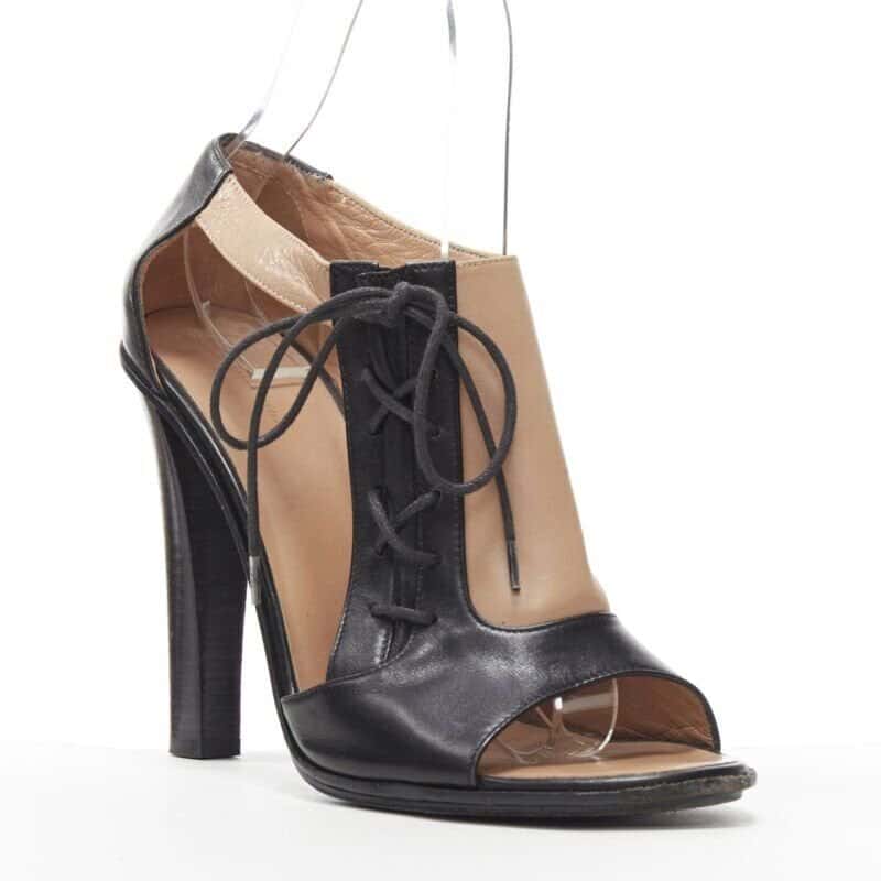 Celine Lace Open Side Booties Black Leather Good condition - Back View