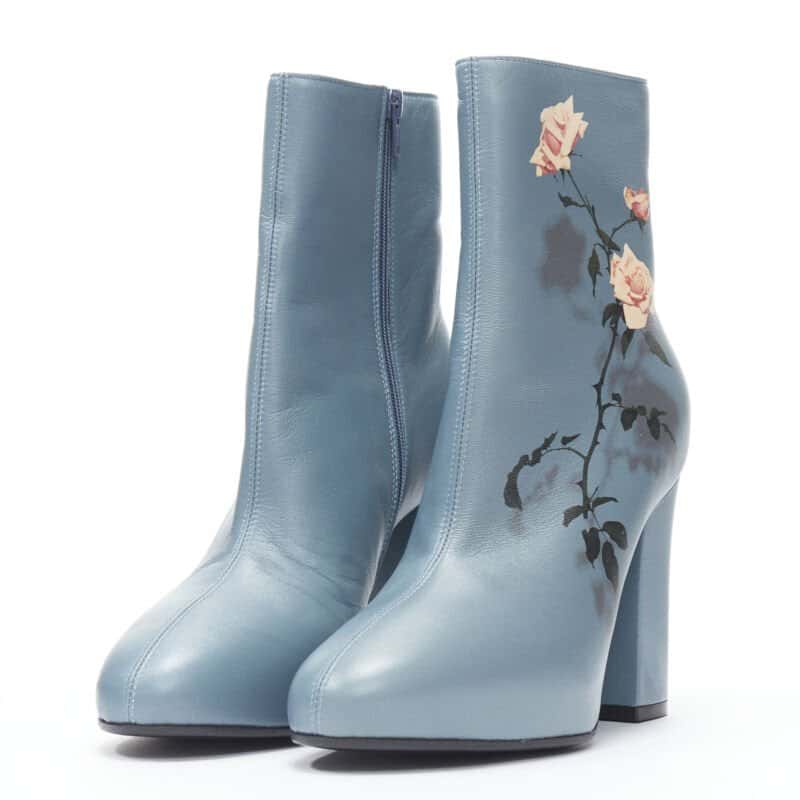 Dries Van Noten Floral paint bootie Blue Leather Very good condition - Front View