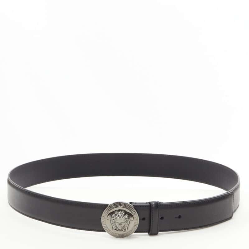 Versace Scaled Blue Leather Belt Black Leather Never worn - Inside View