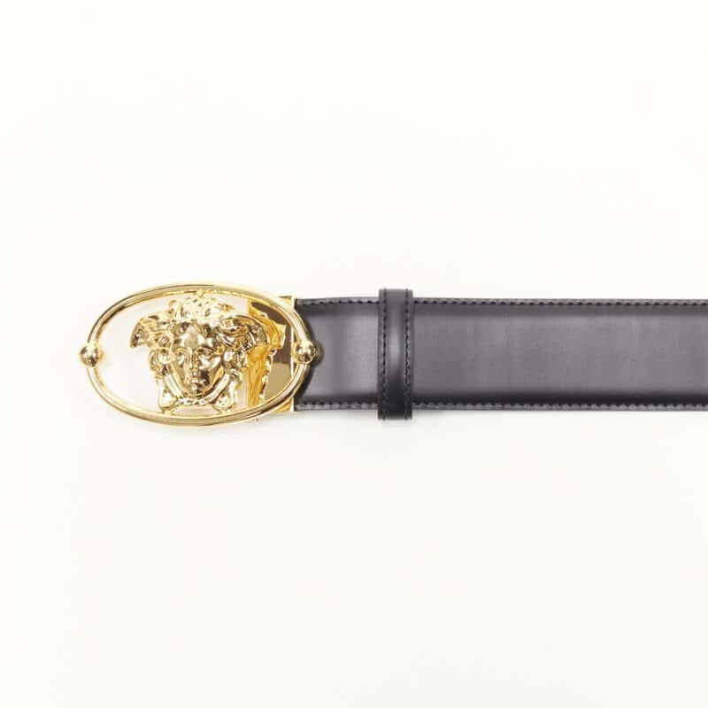 Versace Scaled Blue Leather Belt Black Leather Never worn, with tag - Box View