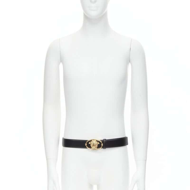 Versace Scaled Blue Leather Belt Black Leather Never worn - Back View