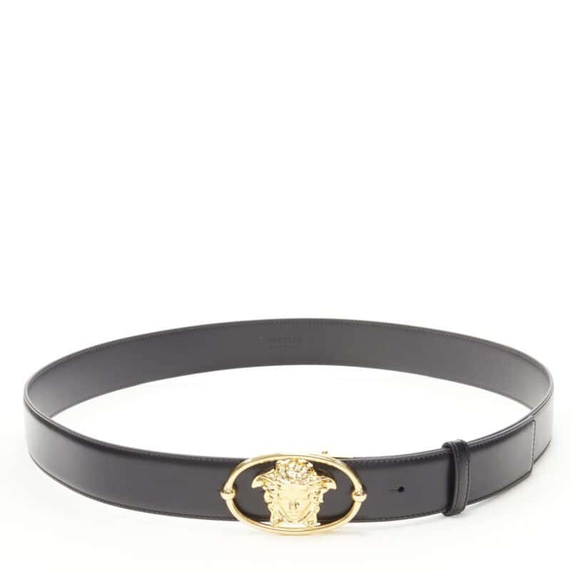 Versace Scaled Blue Leather Belt Black Leather Never worn - Inside View