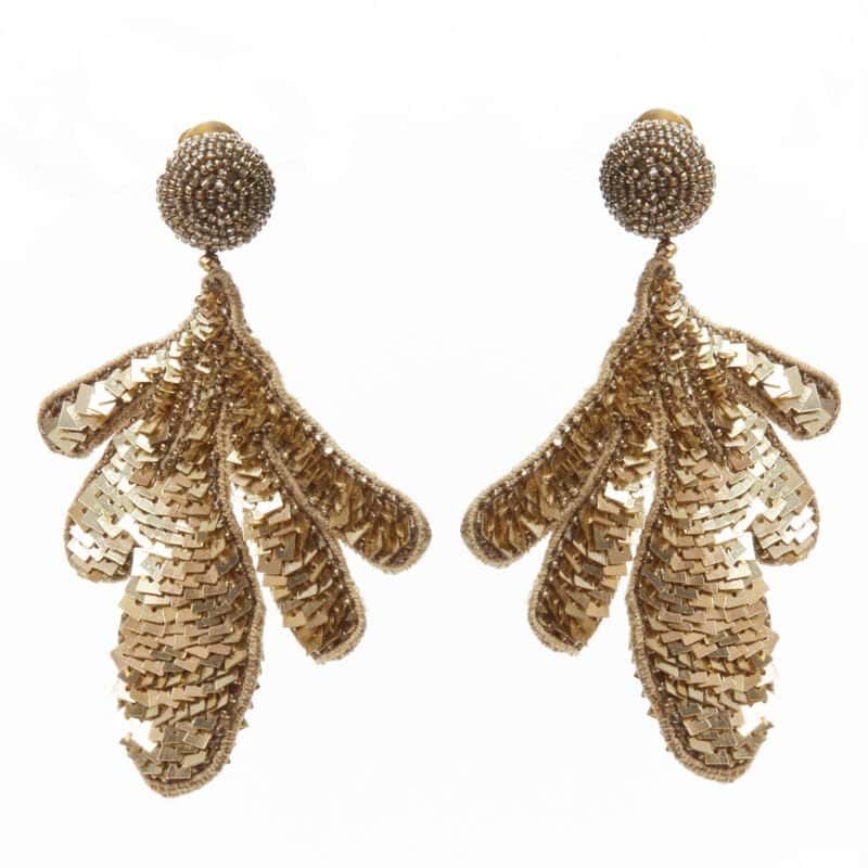 Oscar de la Renta sequin leaf earring Gold Never worn - Back View