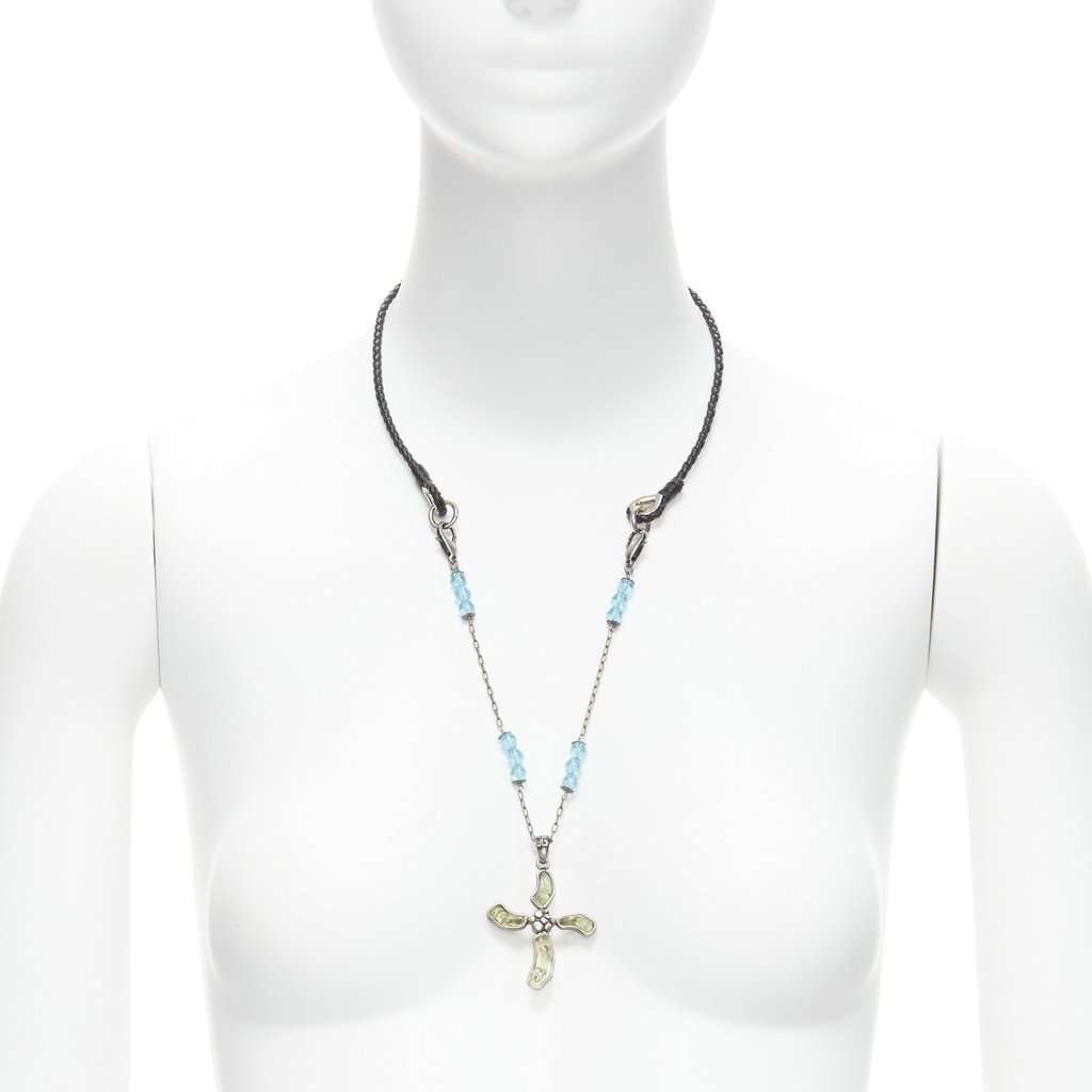 Dolce & Gabbana Emerald Cross Necklace Black Metal Very good condition - Front View