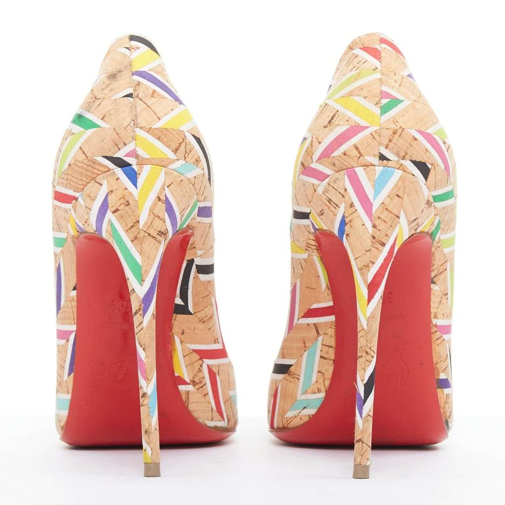 Christian Louboutin Cork Chevron So Kate Beige Polyester Good condition - Box View
