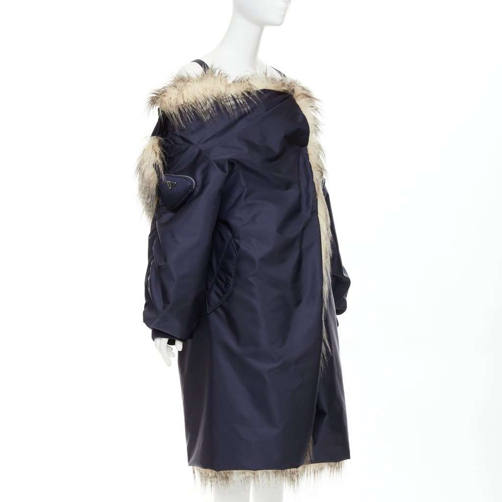 Prada Navy Polyester Coat Navy Polyester Never worn, with tag - Model View