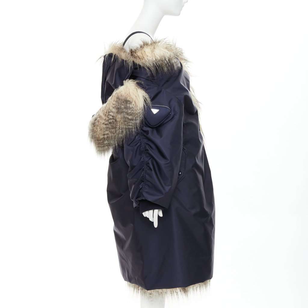 Prada Navy Polyester Coat Navy Polyester Never worn, with tag - Box View