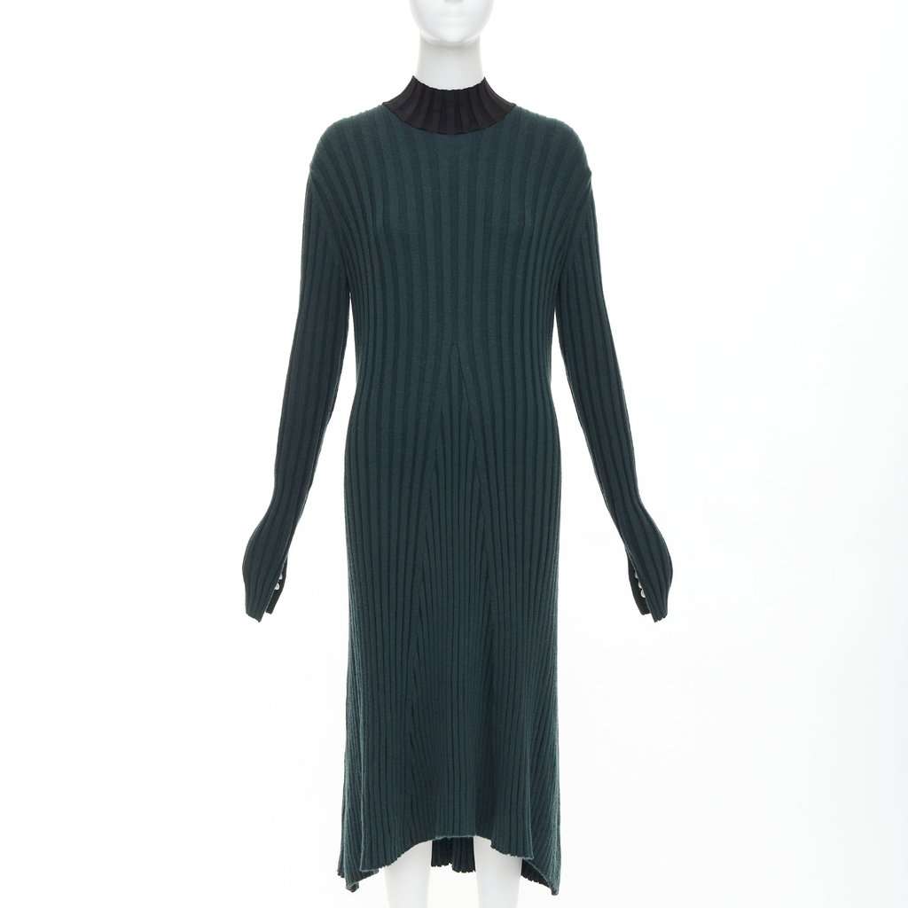 Celine Green Wool Dress Green Wool Very good condition - Front View