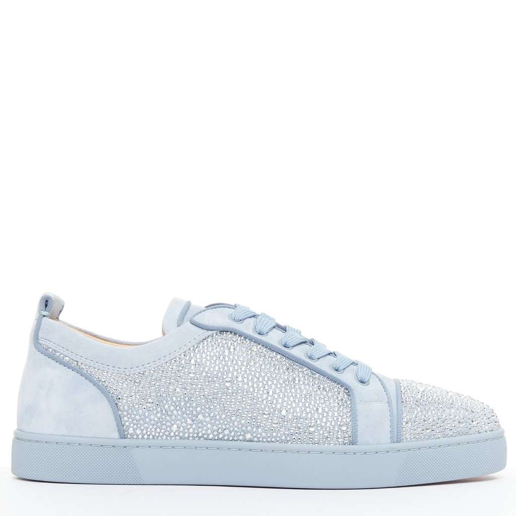 Christian Louboutin Louis Junior Strass Flat Blue Suede Never worn - Front View