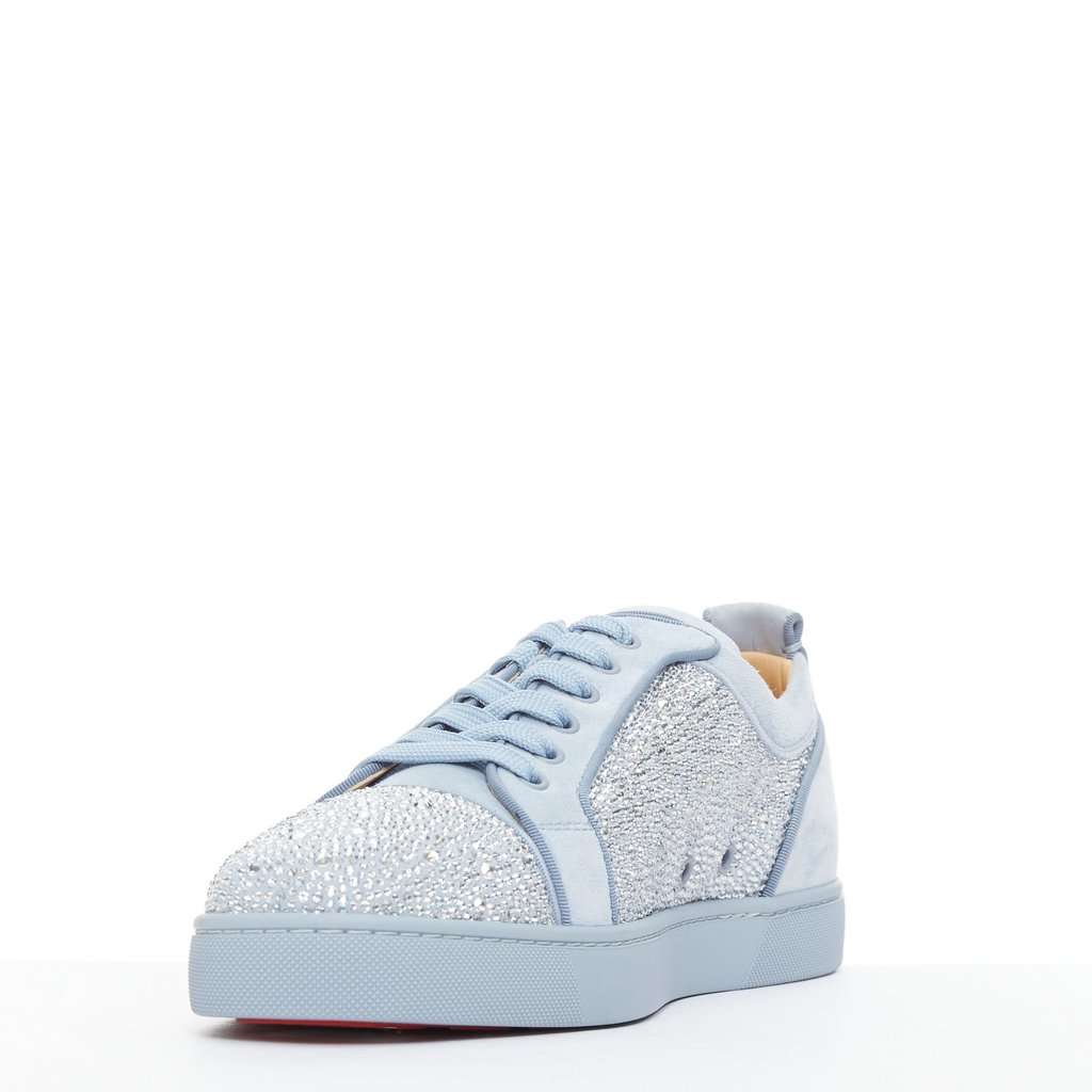 Christian Louboutin Louis Junior Strass Flat Blue Suede Never worn - Model View