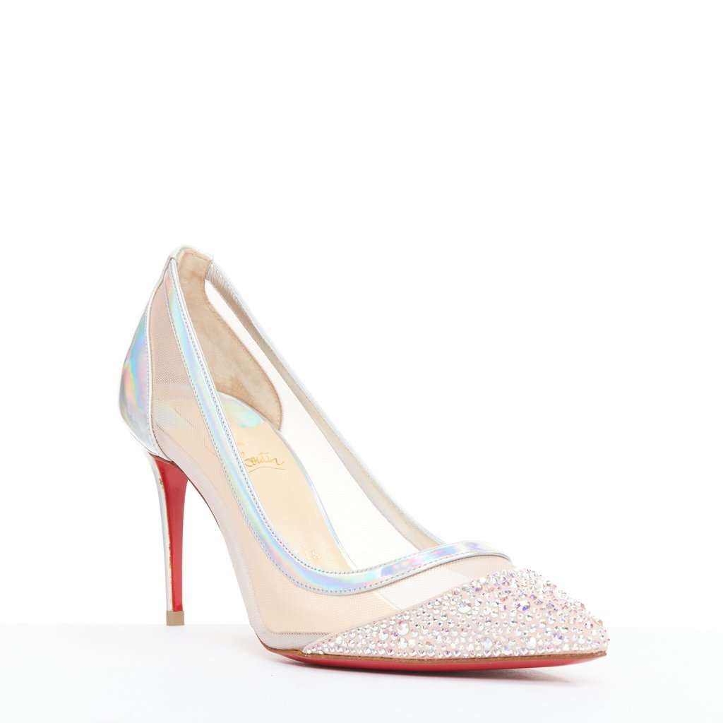 Christian Louboutin Galavati Strass 85 Silver Leather Very good condition - Back View