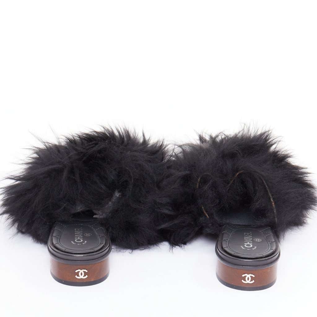 Chanel Black Fur Sandals Black Fur Very good condition - Back View