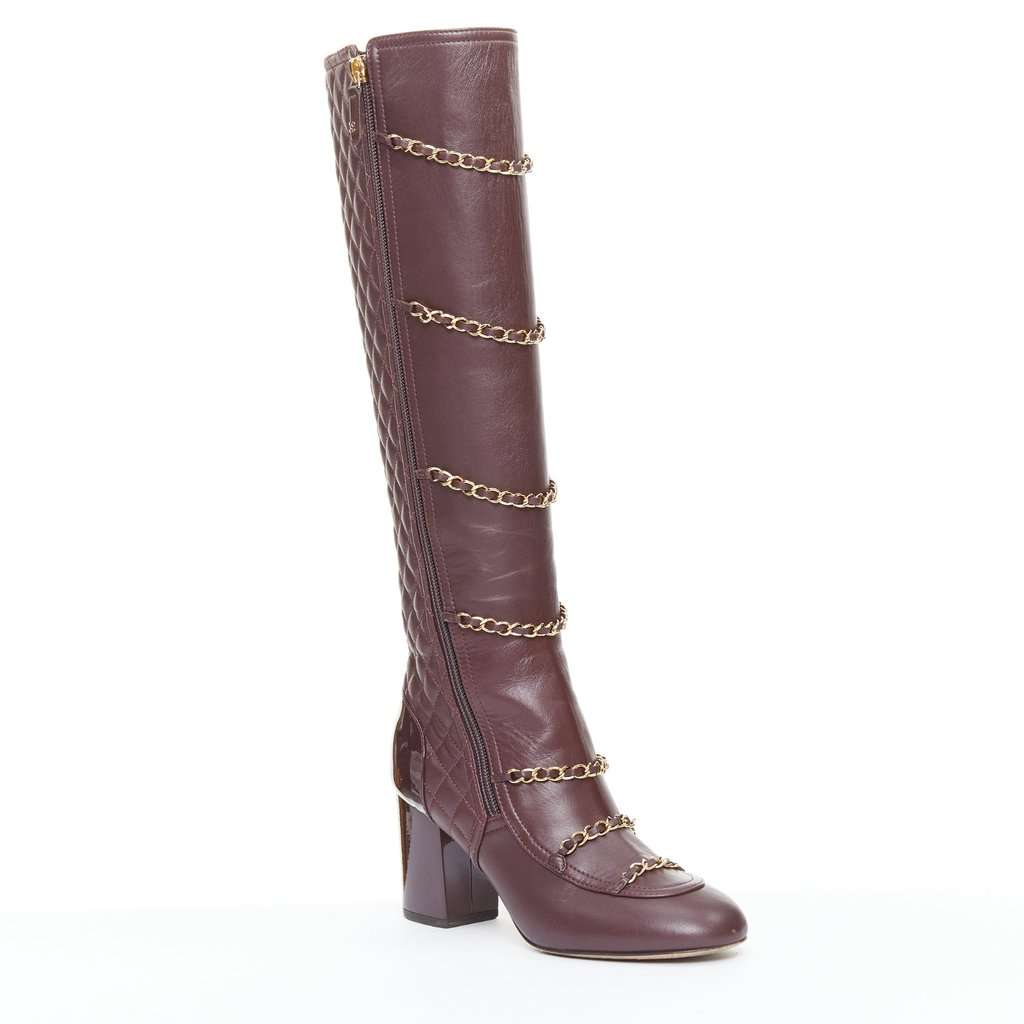 Chanel Burgundy Leather Boots Burgundy Leather Very good condition - Back View