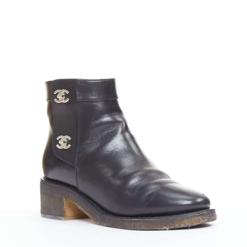 Chanel Black Leather Boots Black Leather Fair condition - Back View