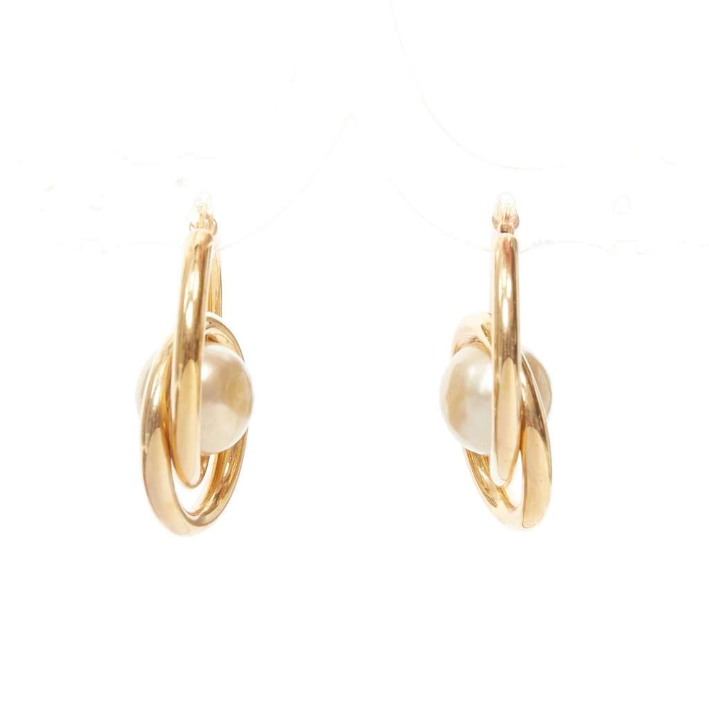 Celine Pearl Spiral Double Hoops Gold Metal Very good condition - Back View