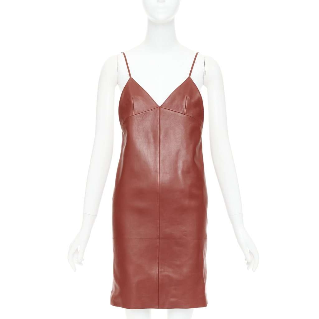 Saint Laurent Burgundy Leather Dress Burgundy Leather Never worn, with tag - Front View
