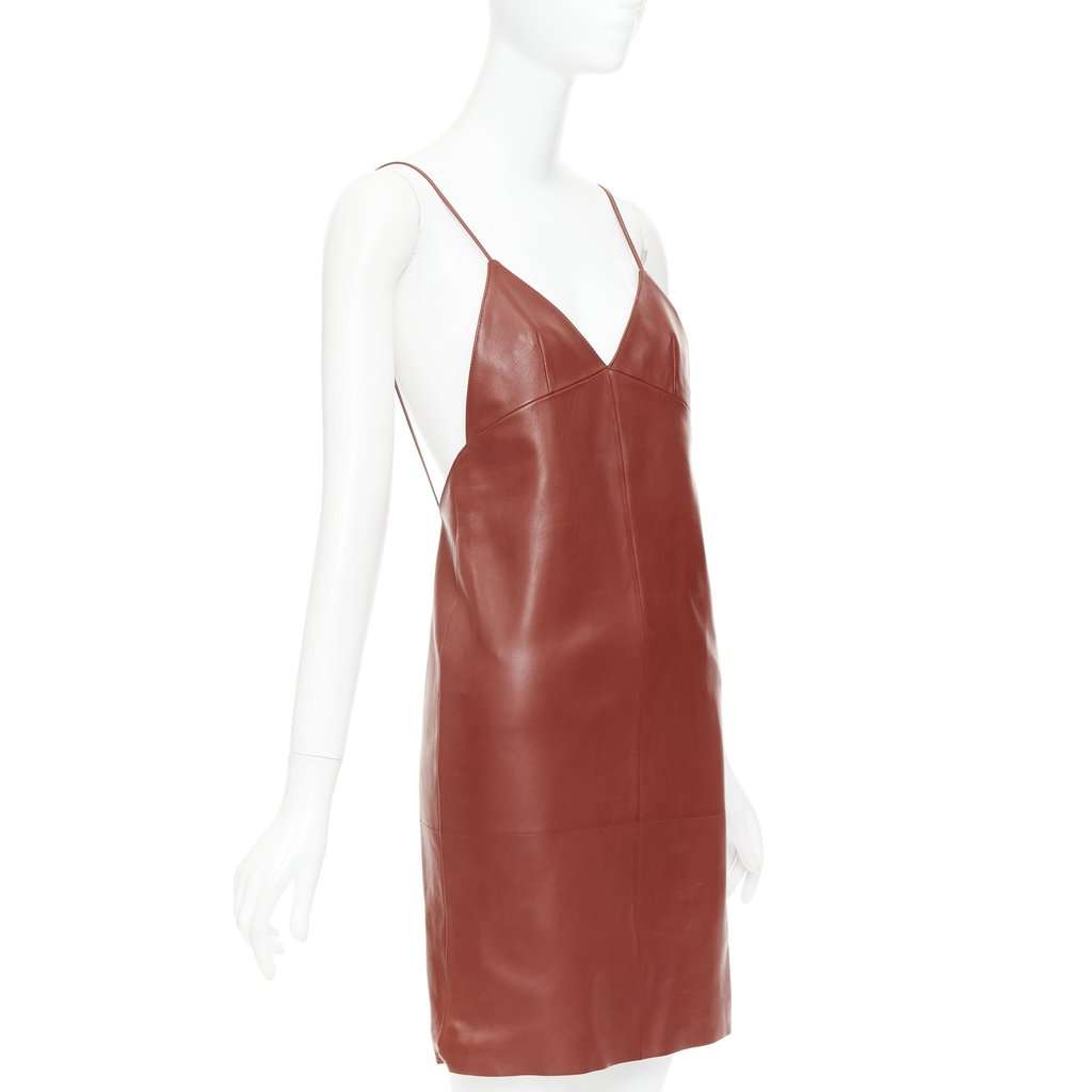 Saint Laurent Burgundy Leather Dress Burgundy Leather Never worn, with tag - Inside View