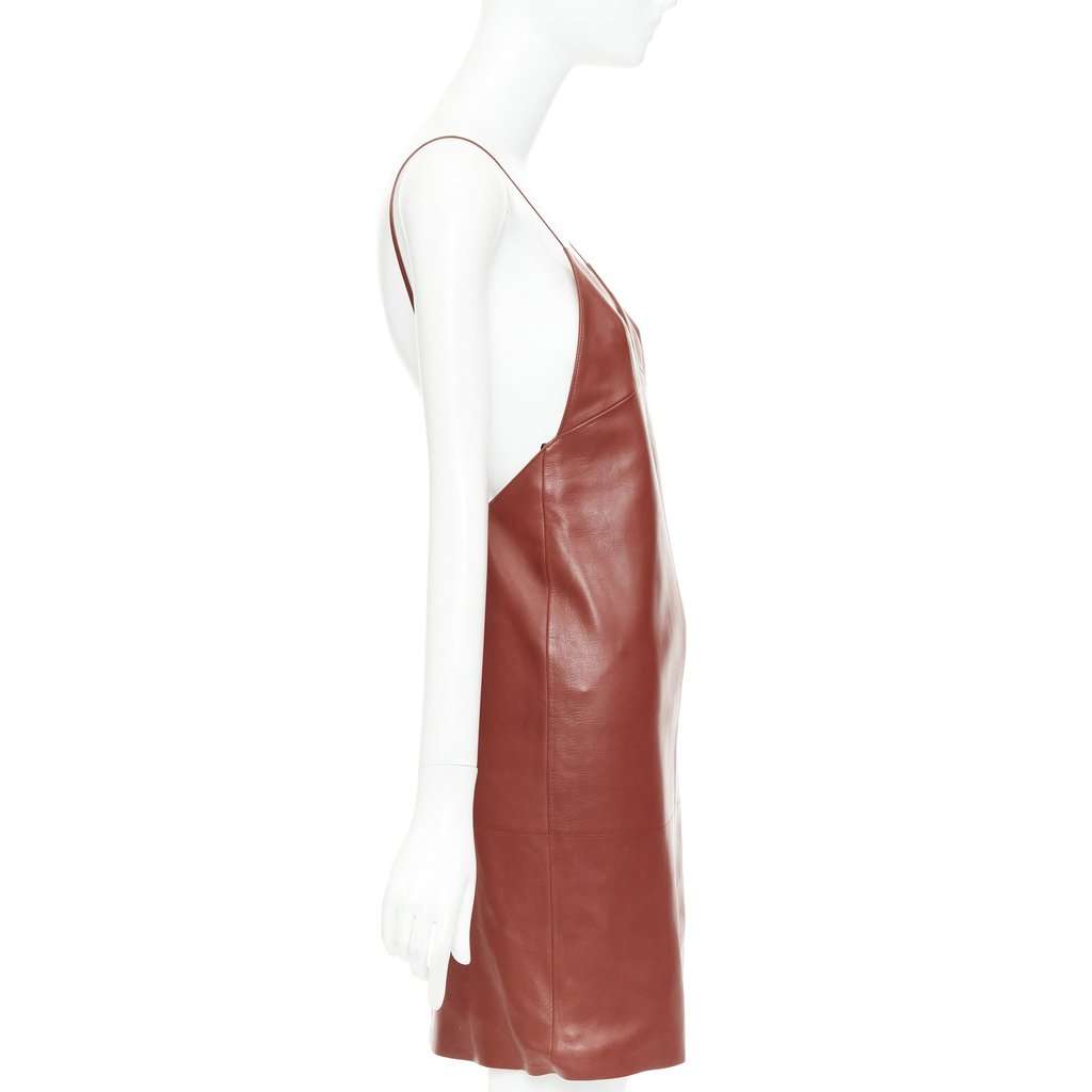 Saint Laurent Burgundy Leather Dress Burgundy Leather Never worn, with tag - Model View