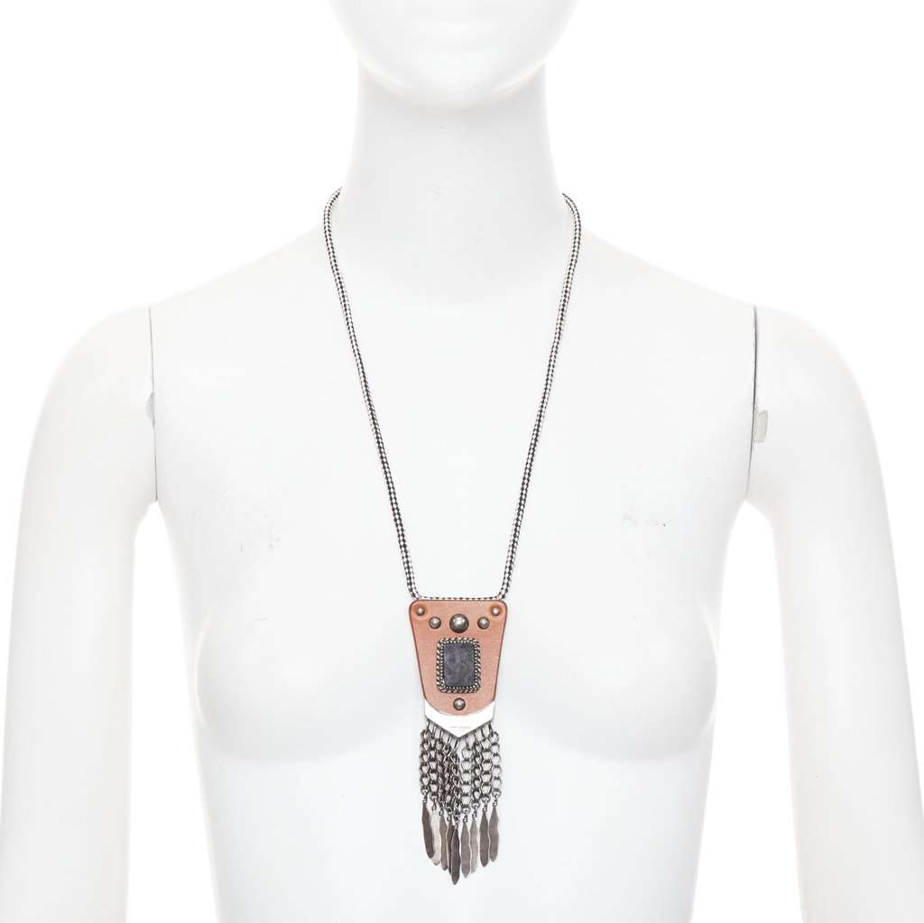Saint Laurent Brown Leather Necklace Brown Leather Very good condition - Front View