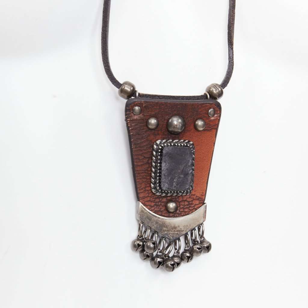 Saint Laurent Brown Leather Necklace Brown Leather Very good condition - Back View