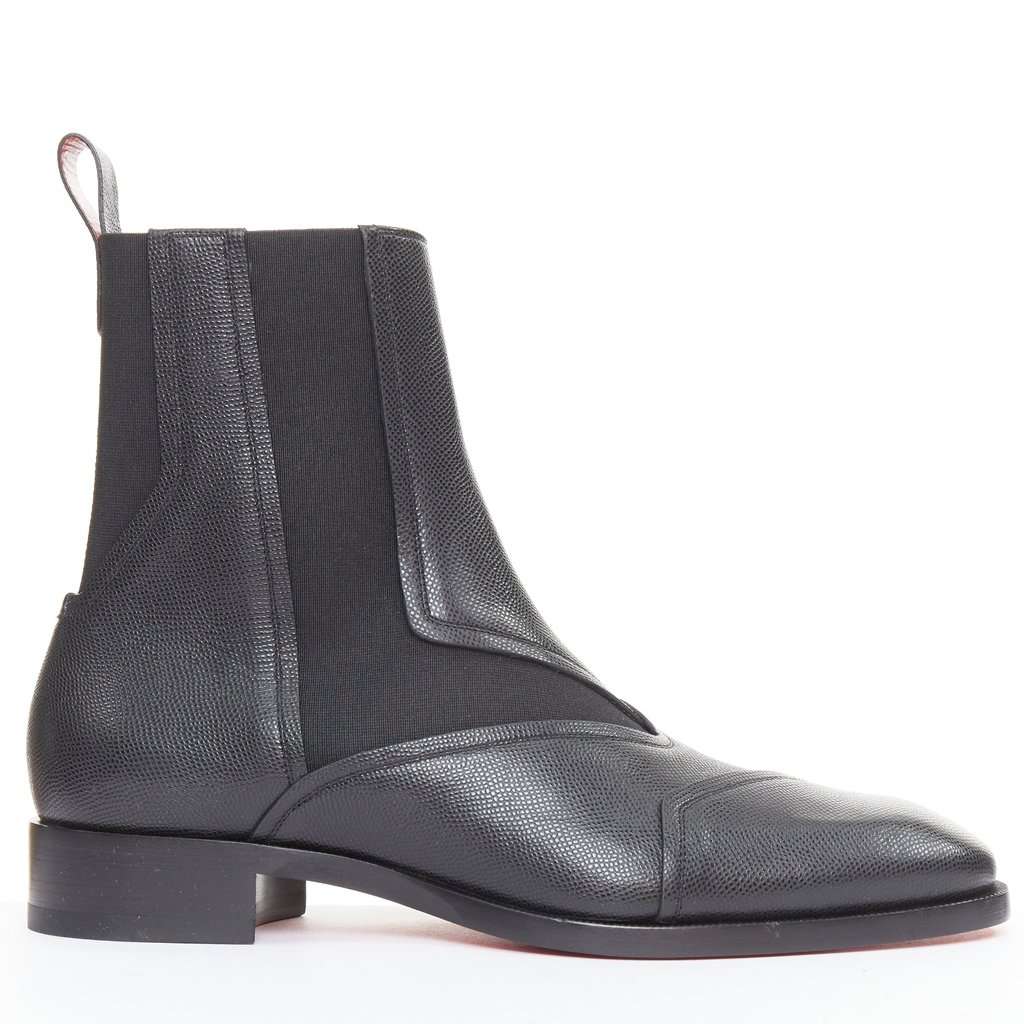 Christian Louboutin Boabi Chelsea Flat Calf Petit Grain Black Leather Never worn - Front View