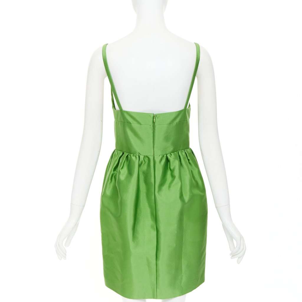 Prada Sleeveless Mini Dress in F0089 Verde Green Silk Never worn, with tag - Box View