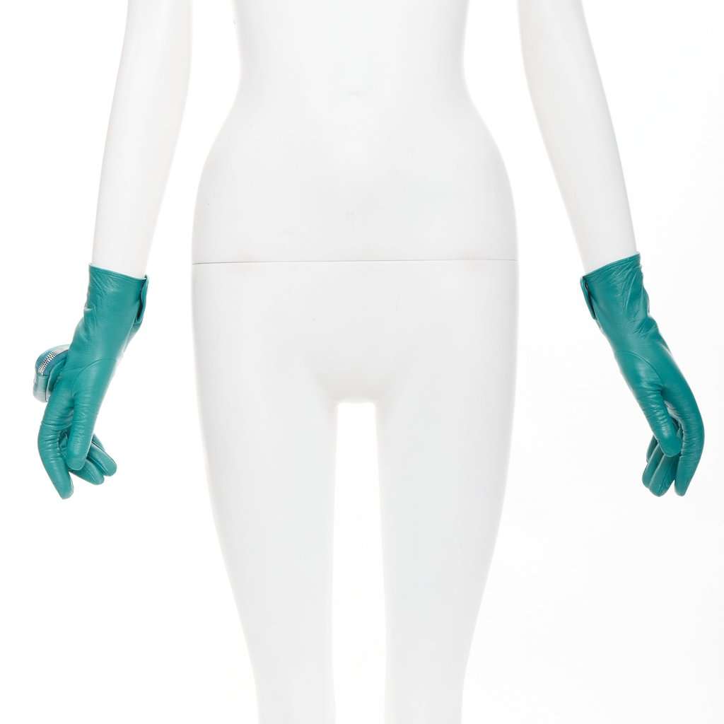 Prada Turquoise Leather Gloves Turquoise Leather Never worn, with tag - Front View