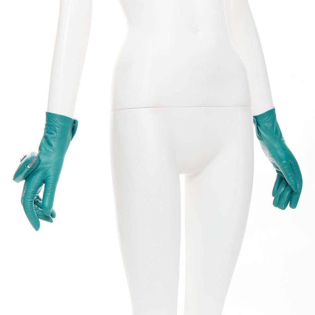 Prada Turquoise Leather Gloves Turquoise Leather Never worn, with tag - Inside View