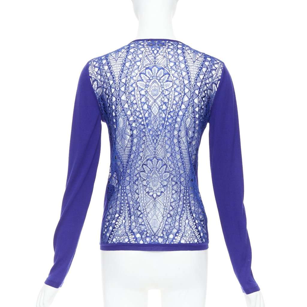 Emilio Pucci Floral Lace Cardigan Blue Wool Very good condition - Front View